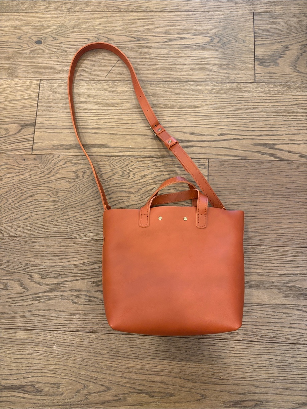 Portland Leather Small Crossbody Tote in Burnt Orange - Picture 2 of 3